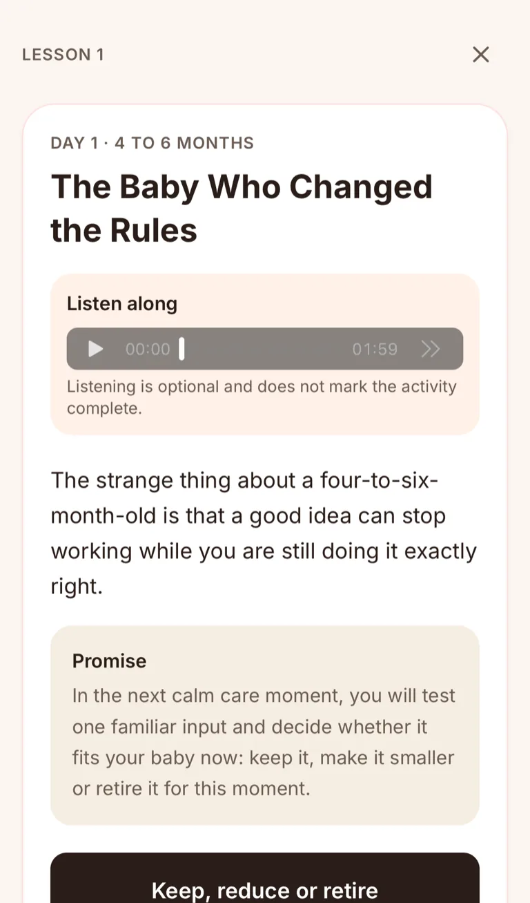 A real daily activity card from the newmom app.